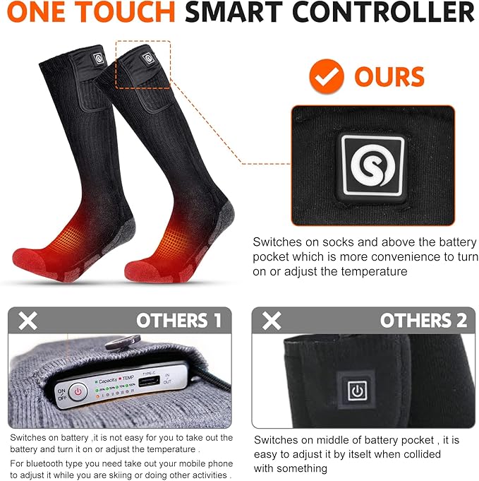 SNOW DEER Upgraded Rechargeable Electric Heated Socks，Ultimate Foot Warmer for Men & Women, Perfect for Skiing, Camping, Hiking, Motorcycling, &Outdoor Riding in Winter