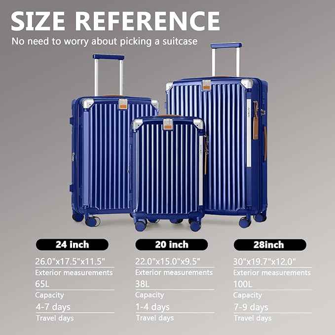 Joyway Luggage Sets 3 Piece, Expandable Suitcase with Smart Cup Holder and USB Port, Hardside Carry On Checked with TSA Lock Spinner Double Wheels, Blue