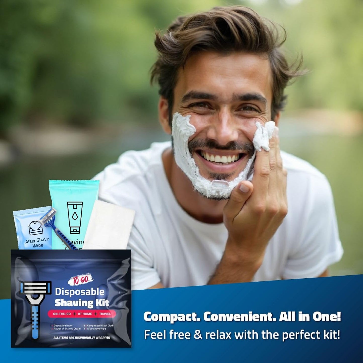 Shaving Kit with Razor, Shaving Cream, Washcloth & Aftershave Wipe – Men’s Travel Shave Set for Hotels, Shelters & Outreach – Disposable Grooming Pack (Blue) (5)