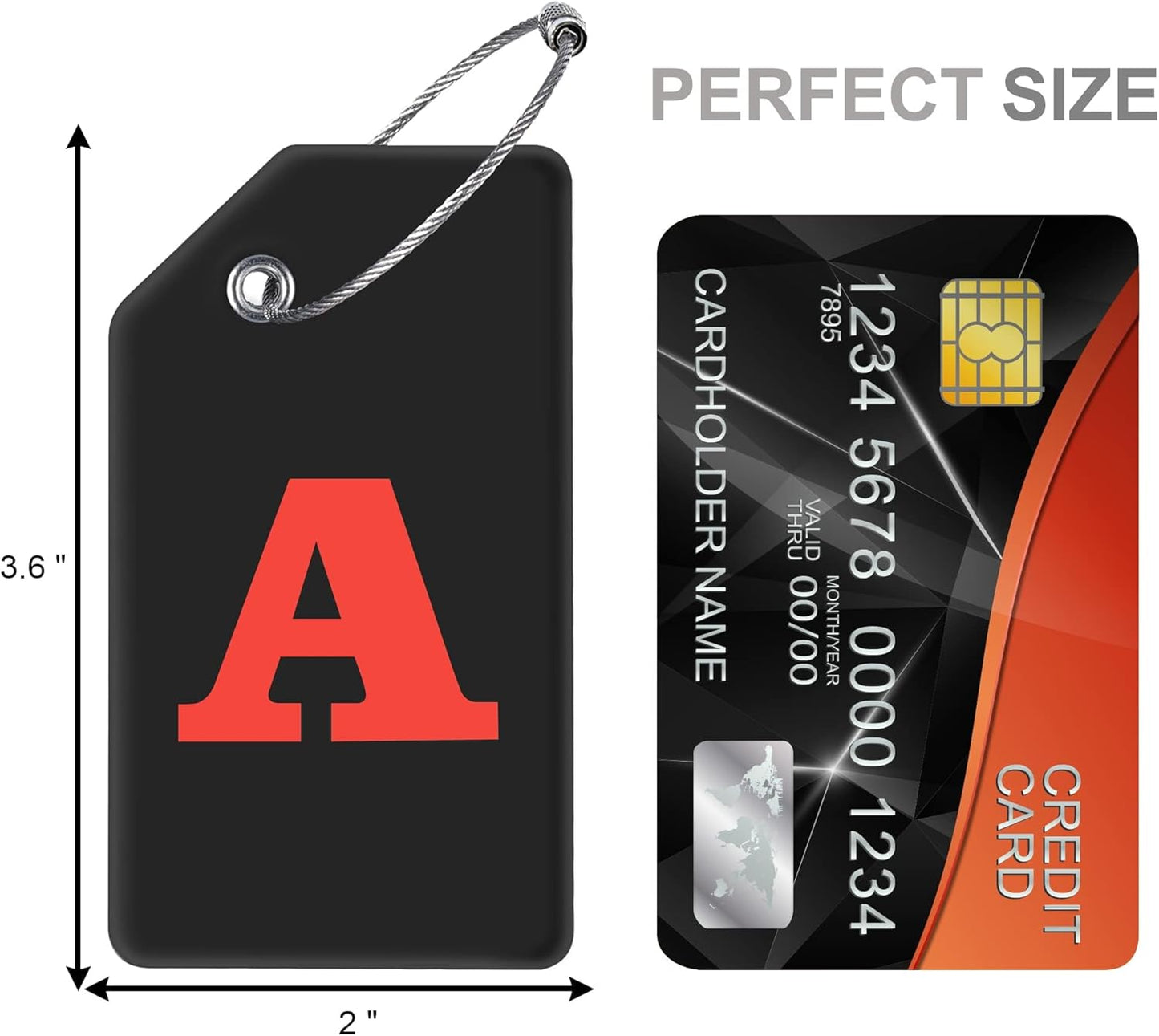 8 Pcs Luggage Tags for Suitcases, 26 Initial Letter Travel Luggage Baggage Identification Labels ID Tags Fully Bendable Tags with Stainless Steel Loop (Letter A, Black)