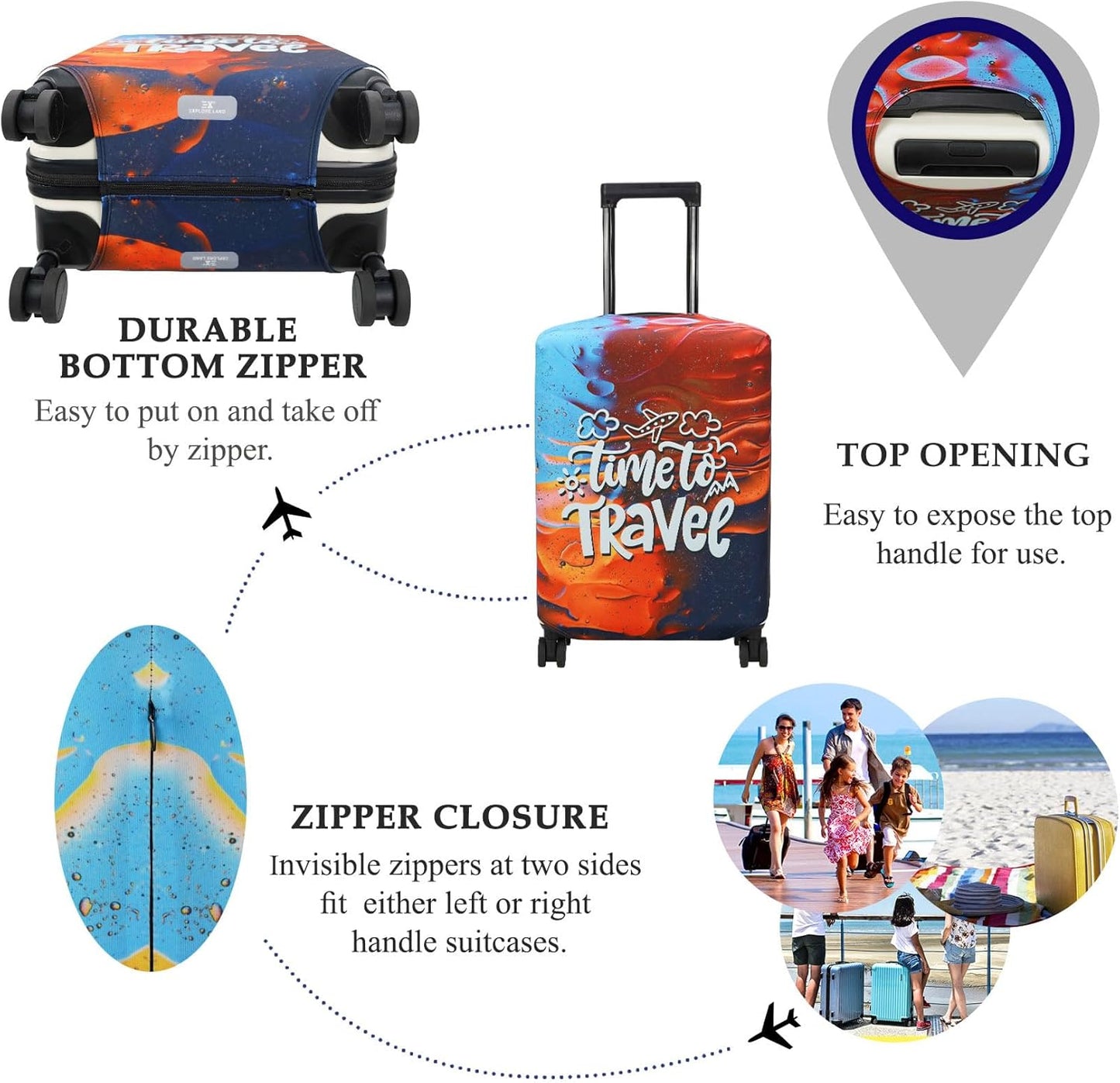 Explore Land Luggage Cover Suitcase Protector Fits 31-32 Inch Case (Time to Travel, XL)