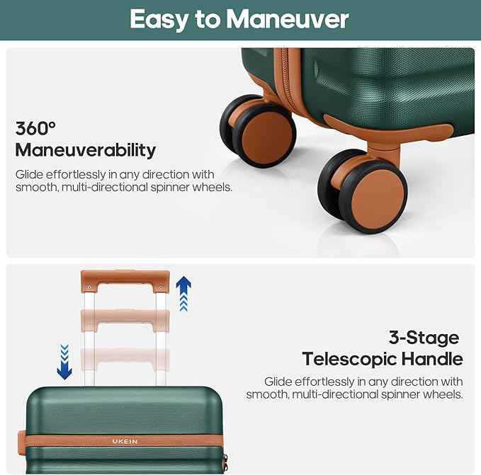 Luggage Sets 3 Piece, Carry On Luggage 20In With Spinner Wheels,PC Hardside Suitcase Set with TSA Lock,Durable Carry On Suitcase With Travel Backpack for Men (Dark Green, 3 piece set (BP/20inch))
