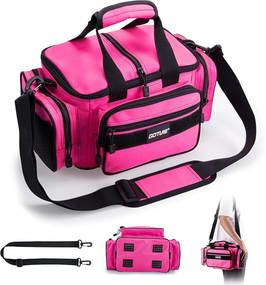 Goture Fishing Tackle Bag, 600D Water-Resistant Soft Side Crossbody Sling Bag for Women,Small Gear Storage Tactical Bags for Saltwater & Freshwater,Fits 4 3600 Tackle Boxes (Not Included)