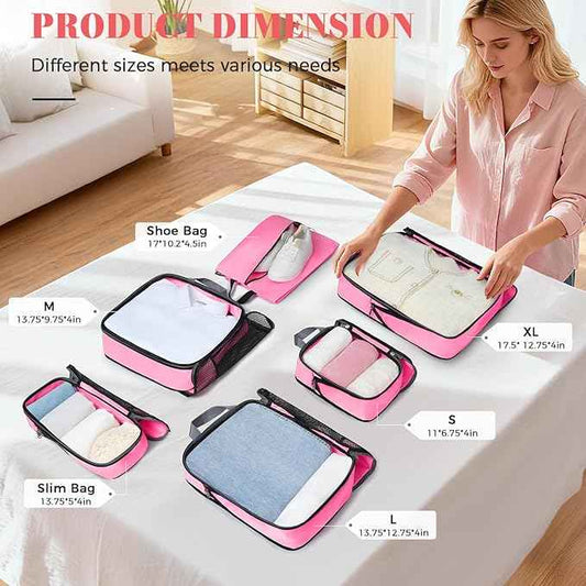 BAGAIL 4 Set/6 Set/8 Set Compression Packing Cubes Travel Accessories Expandable Packing Organizers (Half Mesh, 6-Pink)