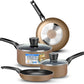SereneLife 6-Piece Pots and Pans Set – Nonstick Cookware, Black Coating, Heat-Resistant, Dishwasher safe, Includes Fry Pans, Saucepans with Lids, Color Gold