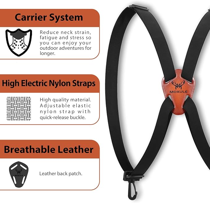 MOXULE Binocular Harness Strap X-shaped - Adjustable Bino Chest Straps for All Binoculars Hunting,Hiking and Birding - Black