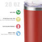 koodee Skinny Tumbler-20 oz Stainless Steel Iced Coffee Tumbler with Straw Vacuum Insulated Traver Coffee Mug with Lid (Canyon Red-Black)