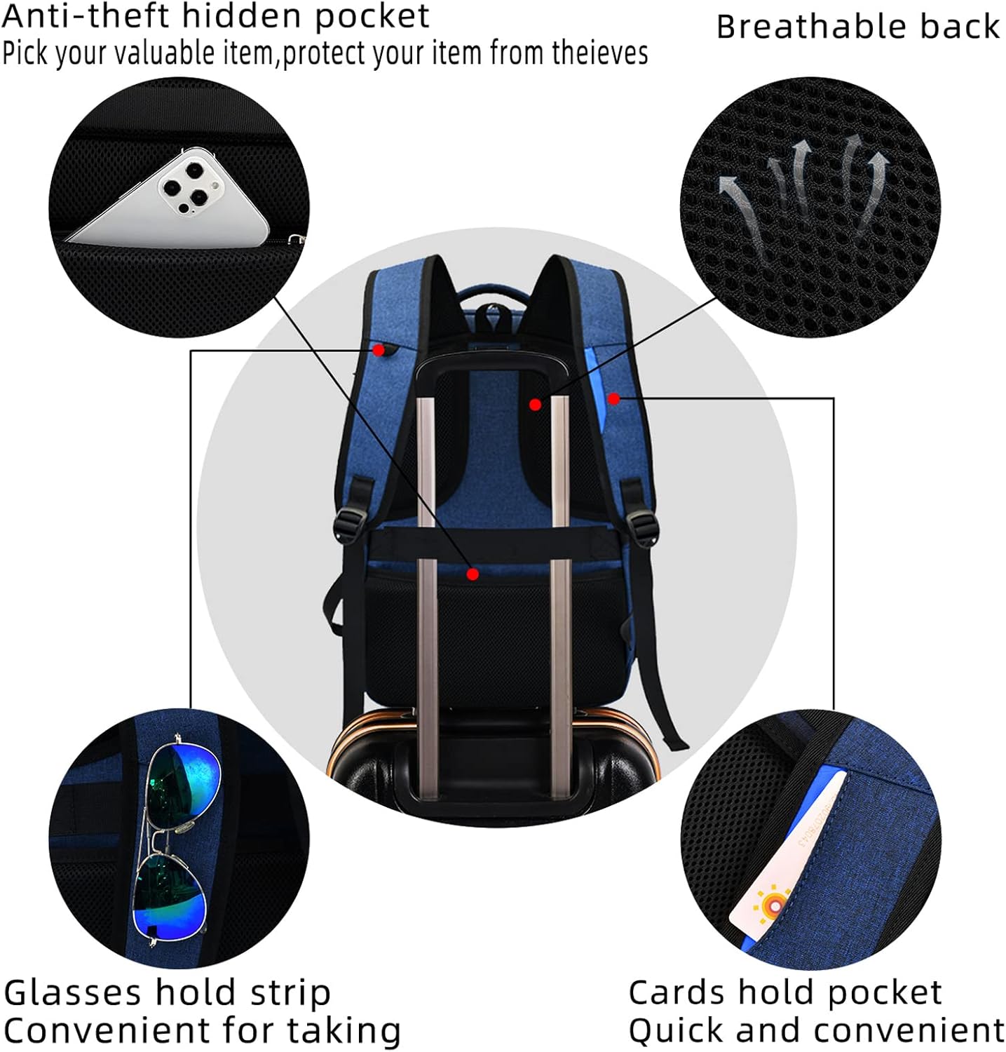 DUSLANG 17 Inch Laptop Backpack for Travel Water Resistant College Backpack for Men Women Laptop Bag with USB Charging Port,Blue - Roamly