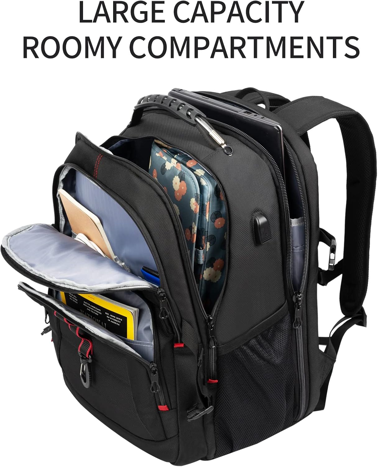KROSER Travel Laptop Backpack 18.4 inch XXXL Computer Backpack Stylish College Backpack with RFID Pockets USB Charging Port REFLECTIVE STRIPS Water-Repellent Day pack for Business/Men - Roamly