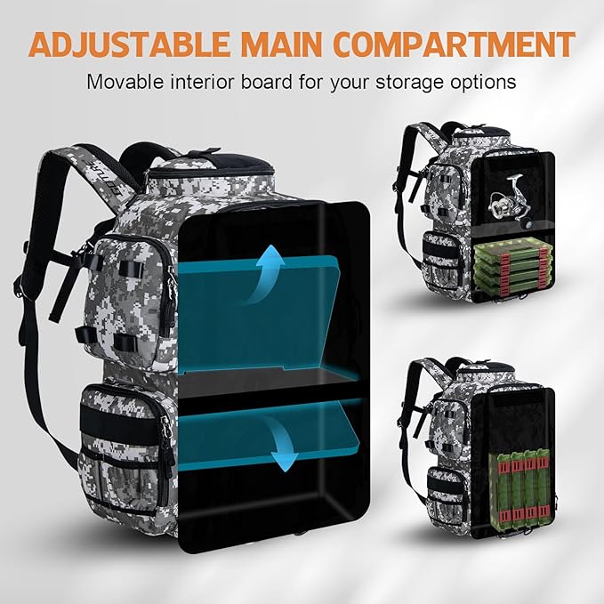 Goture Fishing Backpack, 900D Water-Resistant Tackle Backpack with Rod Holders, 58L Large Storage Gear Fishing Tackle Bag with Detachable Crossbody Bag,8 Lure Pockets,Bottle Holder for Camping Hiking