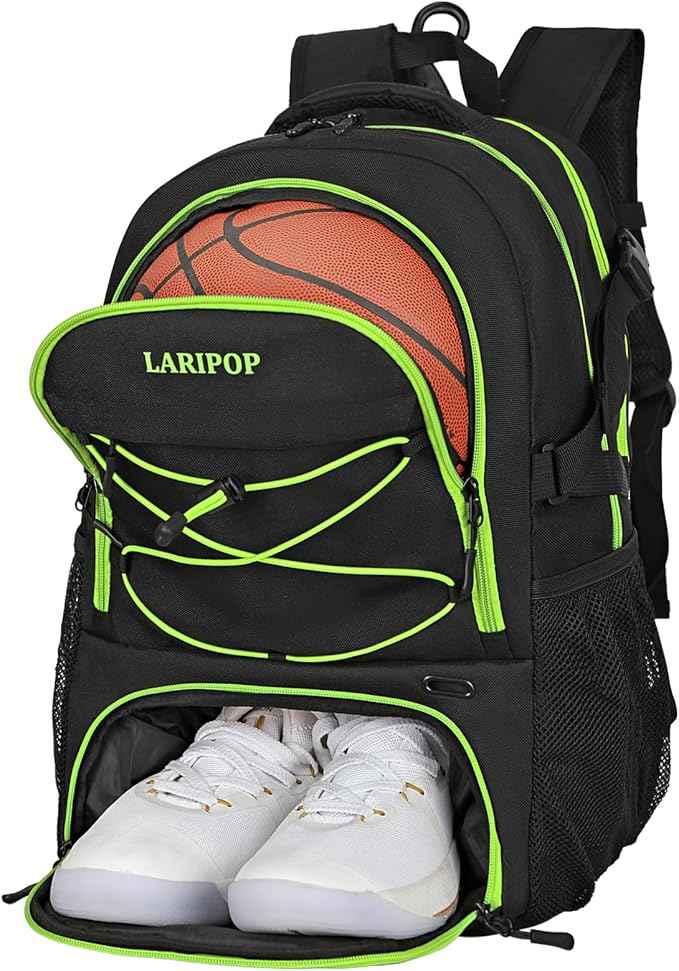 LARIPOP Basketball Backpack Large Basketball Bag with Ball Holder & Shoe Compartment for Youth Adults Men Women