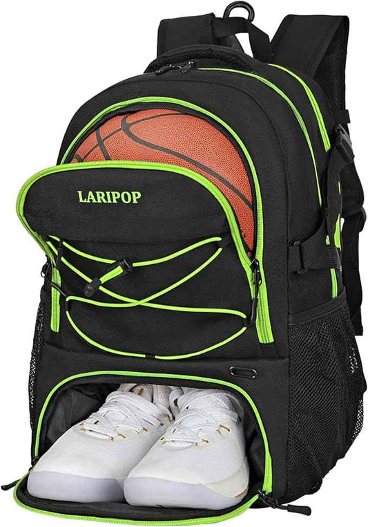 LARIPOP Basketball Backpack Large Basketball Bag with Ball Holder & Shoe Compartment for Youth Adults Men Women