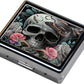 Silver Vintage Pill Box 7 Day Metal Pill Box with Mirror and 8 Compartments Cute Travel Pill Organizer for Purse (Butterfly Bush Skull)