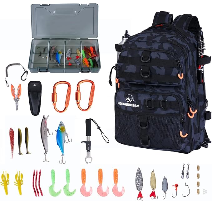 Fishing Backpack with Rod Holders,900D Oxford Water-Resistant Fishing Gear,42L Large Storage Tackle Bag for Men