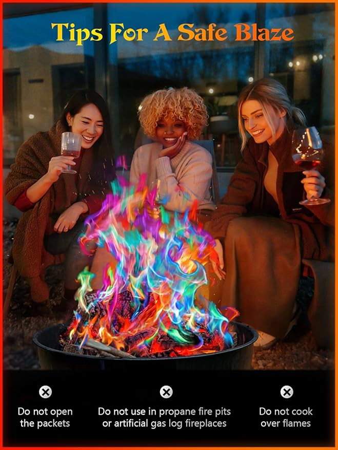 MEKER Fire Color 6 Pack & Fire Starter 32 Cube Set, Fire Color Changing Packets - Safe for Indoor Use, Fire Pit, Campfires, Outdoor Fireplaces, Bonfire, Perfect Fire Camping Accessories for Kids