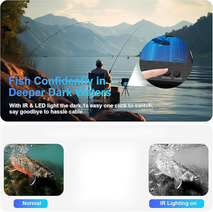 5inch Portable Fish Finder Camera Underwater Fishing Camera, 220° Wide Angle Infrared Night Vision, Host IP65 Waterproof Ice Fishing Camera for Ice, Lake and Boat (B)