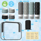 16Pack Travel Bottles for Toiletries, TSA Approved Travel Size Toiletries Containers Set, Silicone Leak Proof Refillable Bottles Elastic Sleeves Creams Jars Accessories Kit W/Clear Bag (Gray)