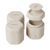 Cadence Travel Containers Haircare Capsule Set - Magnetic Containers with Lids,Carry On Travel Essentials For Women/Men - 3 Flex Mediums (1.32oz) - Shampoo, Conditioner & Comb Icon Labels - Sand