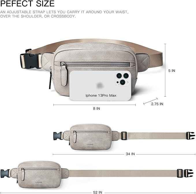 2L Fanny Packs Everywhere Belt Bag Small Fashion Crossbody Waist Pack Faux Leather Waterproof Sling Chest Bag For Women Trendy Grey