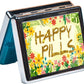 Silver Vintage Pill Box 7 Day Metal Pill Box with Mirror and 8 Compartments Cute Travel Pill Organizer for Purse (Happy Pills)