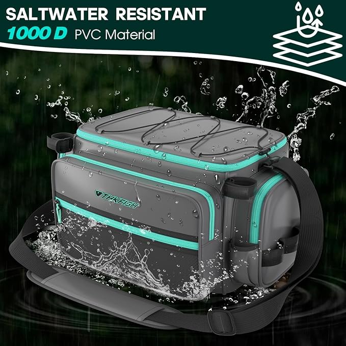 THKFISH Waterproof Fishing Tackle Bags, Saltwater Resistant Large Fishing Tackle Bag, 1000D PVC Waterproof Fishing Gear Storage Store 3600 3700 Trays