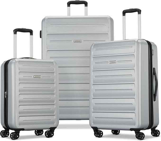 American Tourister Westridge Hardside Luggage Set with Spinner Wheels, Silver, 3PC SET (CO/M/L)