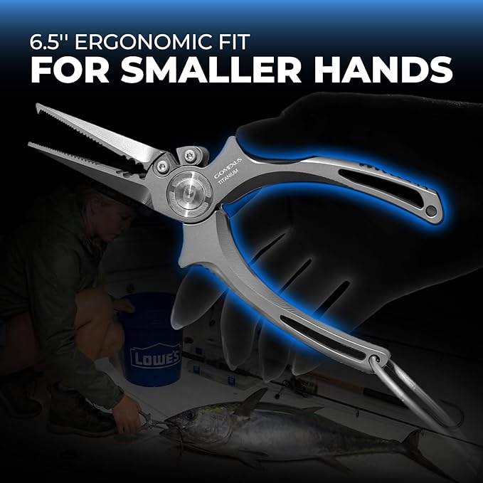 GOMEXUS Titanium Fishing Pliers 6.5'' with Side Cutters, Never Rust Hook Remover, Saltwater Resistant Fishing Tools for Inshore, Nearshore, Jigging Fishing