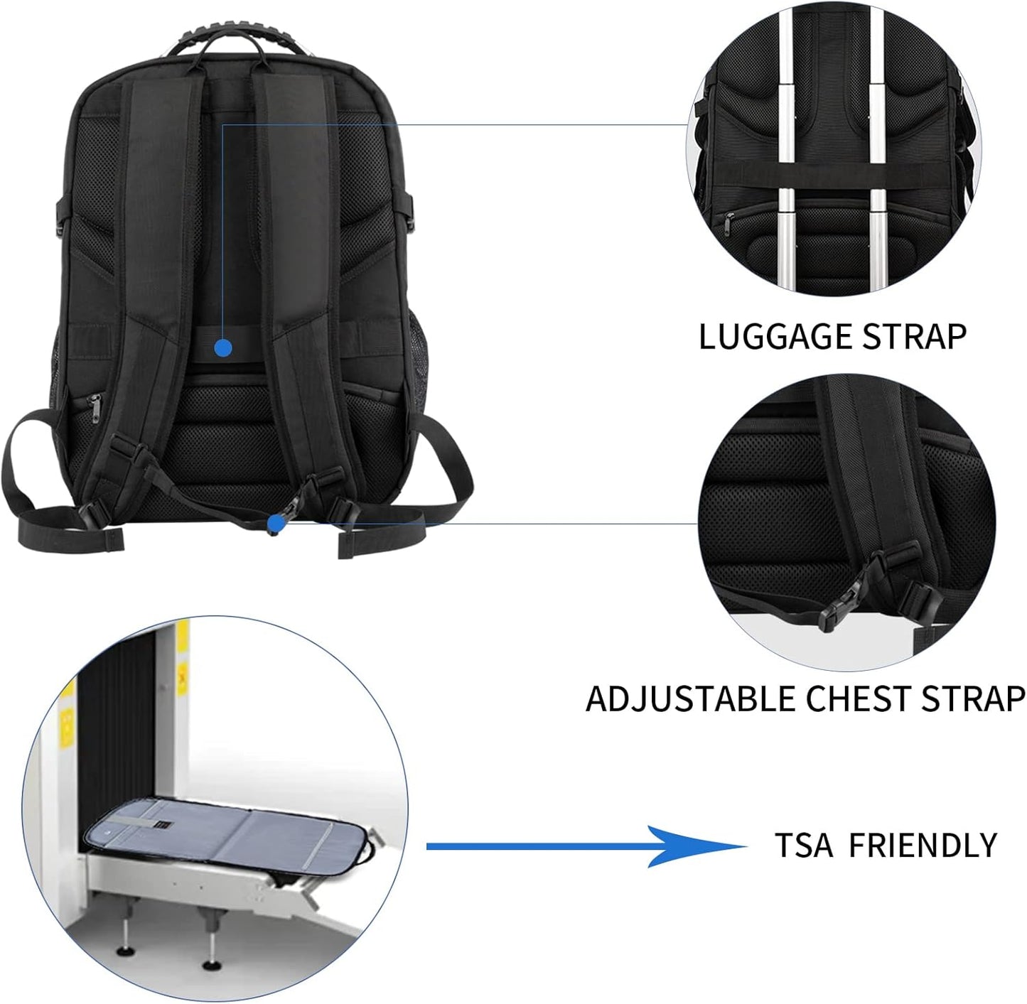 KROSER Travel Laptop Backpack 18.4 inch XXXL Computer Backpack Stylish College Backpack with RFID Pockets USB Charging Port REFLECTIVE STRIPS Water-Repellent Day pack for Business/Men - Roamly