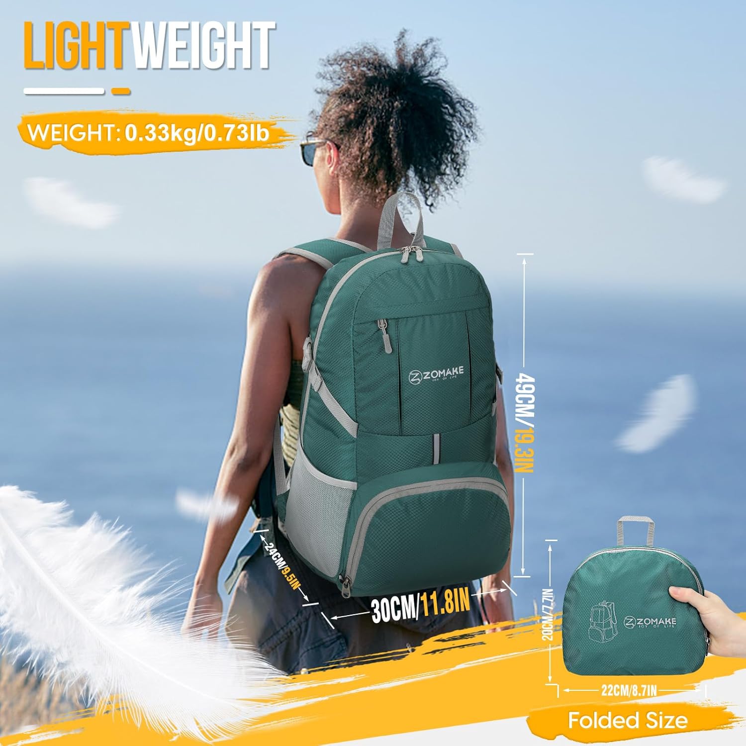 ZOMAKE Lightweight Packable Backpack 35L, Light Foldable Backpacks Water Resistant Collapsible Hiking Bag, Compact Folding Day Pack for Travel Camping(Dark Green) - Roamly