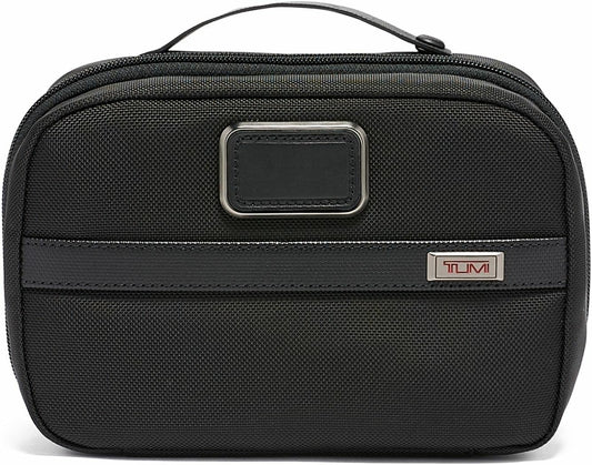 TUMI Alpha Split Travel Kit - Compact Toiletry Bag for Men & Women - Features Removable Leather Handle & 3 Zip Pockets - Black - Roamly