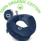 BCOZZY Organic Cotton Double Support Neck Pillow for Travel - 3 Ergonomic Positions for Head, Neck, and Chin Comfort - Ideal for Sleeping Upright on Flights, Cars, and at Home – X-Large, Navy