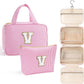 YOOLIFE Travel Toiletry Bag for Women - Hanging Toiletry Bag Makeup Bag, Portable Toiletries Cosmetic Bag, Airplane Travel Essentials - Letter V, Pink
