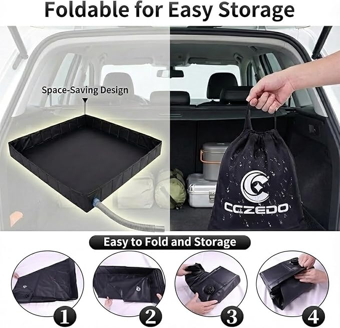 Upgraded Portable Shower Pan 41" x 41" x 5", Foldable Camping Shower Base with Waterproof Storage Bag, Dual Drain Holes, for RV Camping Outdoor Indoor & Portable Showers