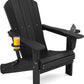 SERWALL HDPE Folding Adirondack Chair with Dual Cup Holder - Composite Adirondack Chair - Black