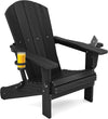 SERWALL HDPE Folding Adirondack Chair with Dual Cup Holder - Composite Adirondack Chair - Black