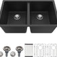 Dcolora 33 inch Quartz Matte Black Granite Composite Double Bowl Undermount Kitchen Sink Basin Deep 50/50 Split, DC-GU7761
