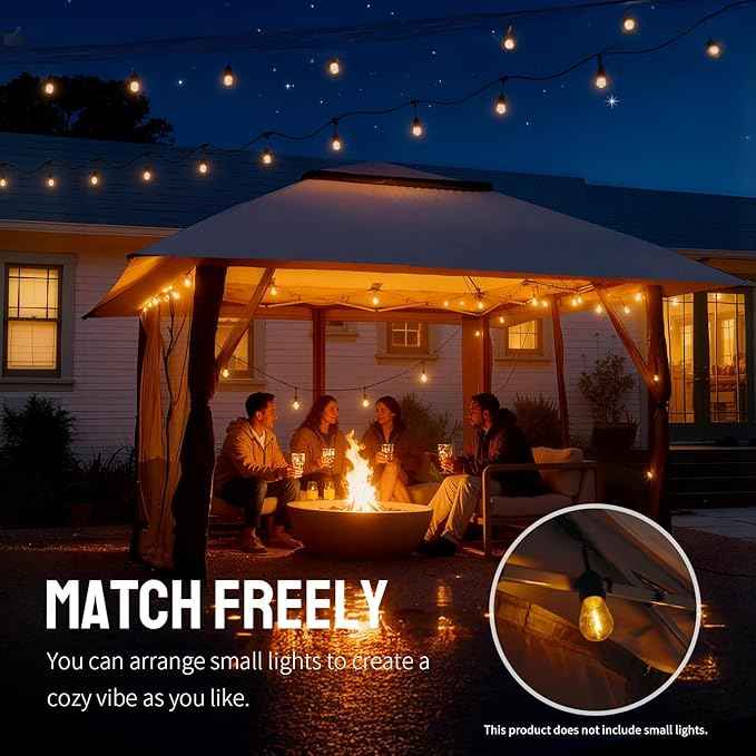 CROWN SHADES 11X11 Outdoor Pop Up Gazebo Base 10X10 Patio Gazebos Patented Center Lock Quick Setup Newly Designed Storage Bag Instant Canopy Tent with Mosquito Nettings (11x11, Gray)