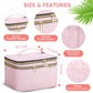 Large Makeup Bag with Mirror Double Layer Travel Make Up Organizer Case, Large Capacity Coemetic with Brush Slot Divider, Travel Toiletry Bag for Women (Pink)