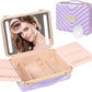 Kalolary Travel Makeup Train Cases with Lighted Mirror 3 Color Setting, Makeup Bag Cosmetic Case Organizer Adjustable Brightness Portable Makeup Storage Box with Detachable 5X Magnifying Mirror Purple
