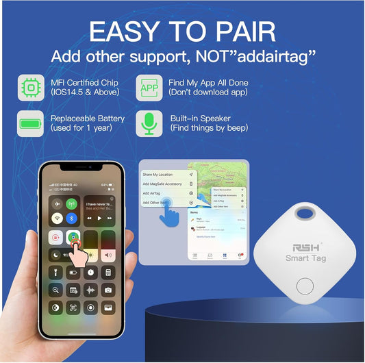 Air Tracker Tag 4 Pack Bluetooth Luggage Tracker tag Locator Works with Apple Find My,Smart Tracker for Suitcase, Bag, Backpack, Wallet,Replaceable Battery Smart tag Item Finder