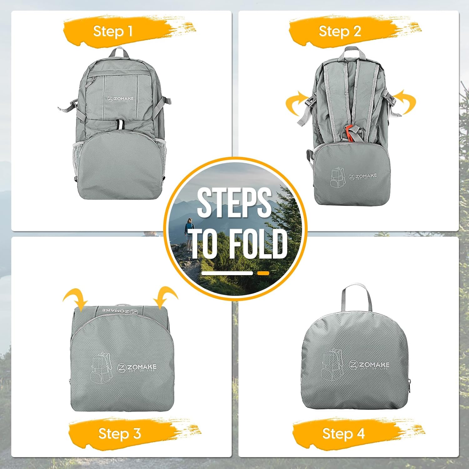 ZOMAKE Lightweight Packable Backpack 35L, Light Foldable Backpacks Water Resistant Collapsible Hiking Bag, Compact Folding Day Pack for Travel Camping(Sliver Grey) - Roamly