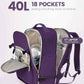 LOVEVOOK Travel Backpack for Women & Men 40L,Airline Approved Carry On Backpack Travel Essentials,TSA Carry on Luggage,Waterproof Personal Item Travel Bag,Suitcase with 3 Packing Cubes,Dark purple
