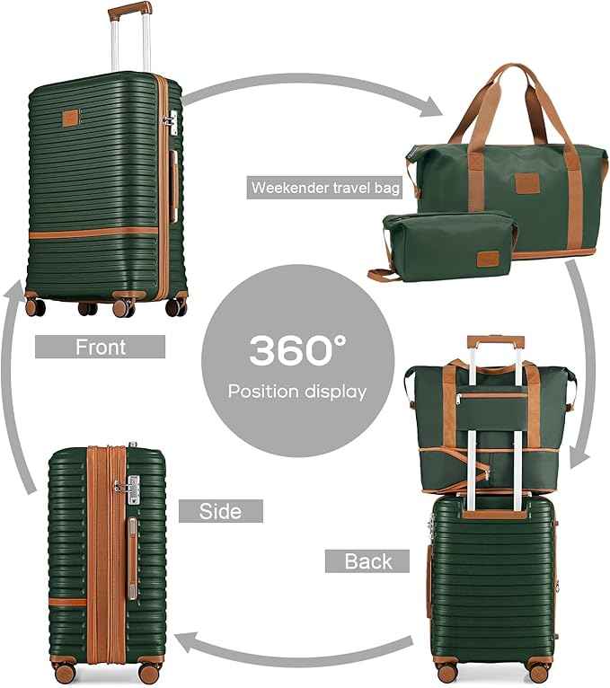 Joyway Luggage Set 3 Piece Suitcase Sets with Spinner Wheel,Hardside Expandable Travel Laggage with TSA Lock (13/20/24/28 Green brown