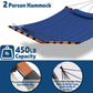 TegerDeger 12FT 2 Person Hammock Large Hammock 450LB Capacity with V Shaped Hardwood Spreader Bar & Nylon Rope for Outside, Patio, Garden, Backyard, Beach, Poolside - Blue