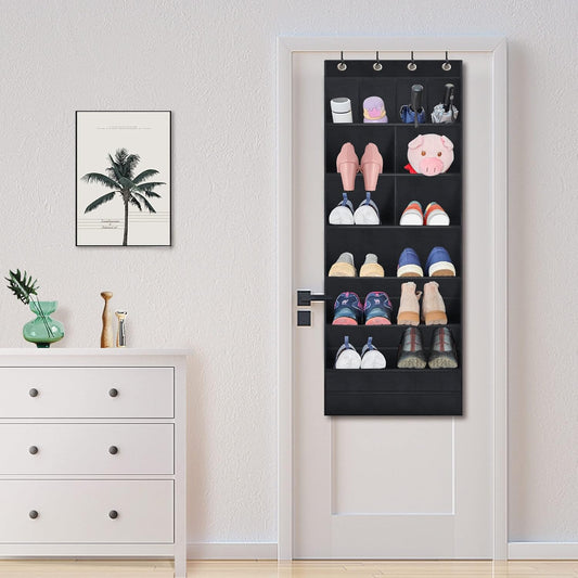 Over The Door Shoe Organizer, 2 Pack Hanging Organizer with Large Deep Pockets, Rack for Closet and Dorm Narrow Door, Holder Black