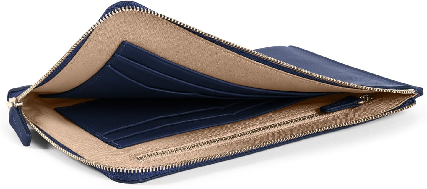 Leatherology Navy Blue Slim Zip Travel Wallet - Compact and lightweight, Versatile storage, Zip closure - Roamly