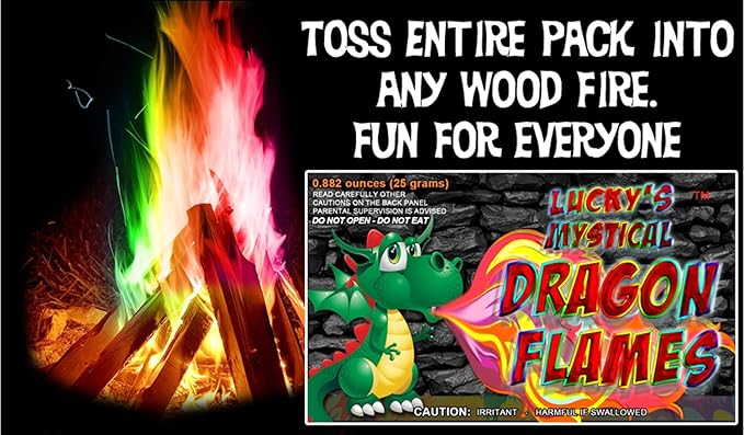 Mystical Fire Dragon Flames Fire Color Changing Packets- Pack of 12 Multi-Color, Long Lasting Magical Flame Color Changing Packets- for Indoor Fireplaces & Outdoor Firepits - Campfire Accessories