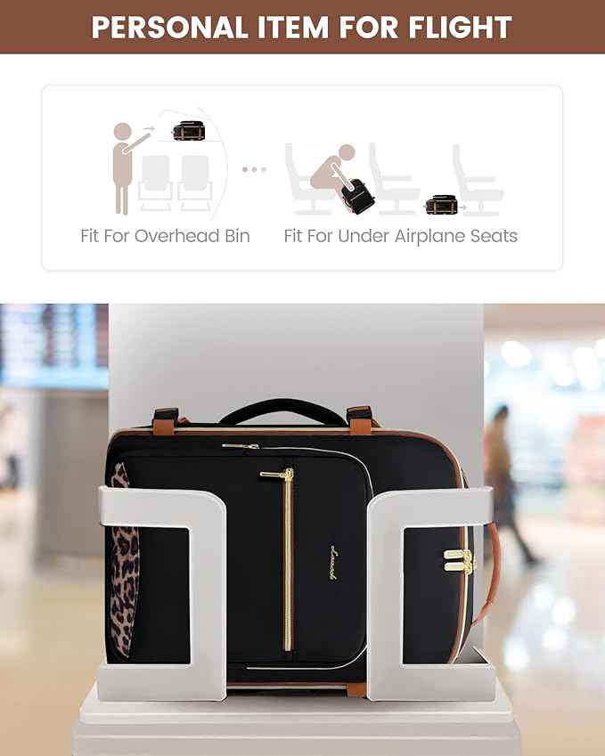 LOVEVOOK Travel Backpack for Women & Men 40L,Airline Approved Carry On Backpack Travel Essentials,TSA Carry on Luggage,Waterproof Personal Item Travel Bag Suitcase,3 Packing Cubes,Black-Leopard print