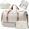 Extra Large Travel Duffle Bag,Carry on Overnight Bag with Shoes Compartment,Weekender Bags for Women for Travel Business Trips Sport Hospital,3 Pcs Set,Beige & Brown