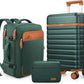 UKEIN Luggage Sets 3 Piece, PC Hardside Large Luggage 24 Inch With Spinner Wheels with TSA Lock, Carry On Suitcase Set With Travel Backpack for Men (Green, 3 piece set (24inch))